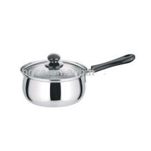 Stainless steel saucepan with single handle